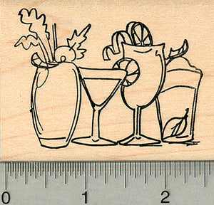 Cocktails Rubber Stamp, Line of Drinks on Bar