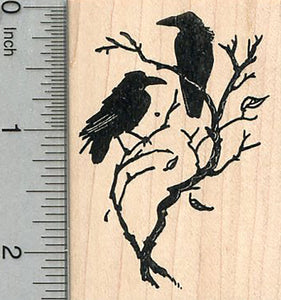 Raven Rubber Stamp, Two Birds on a Branch, Halloween Series