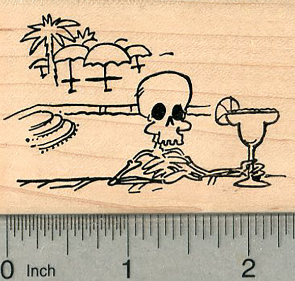 Skeleton Poolside Rubber Stamp, Day of the Dead, Vacation Series