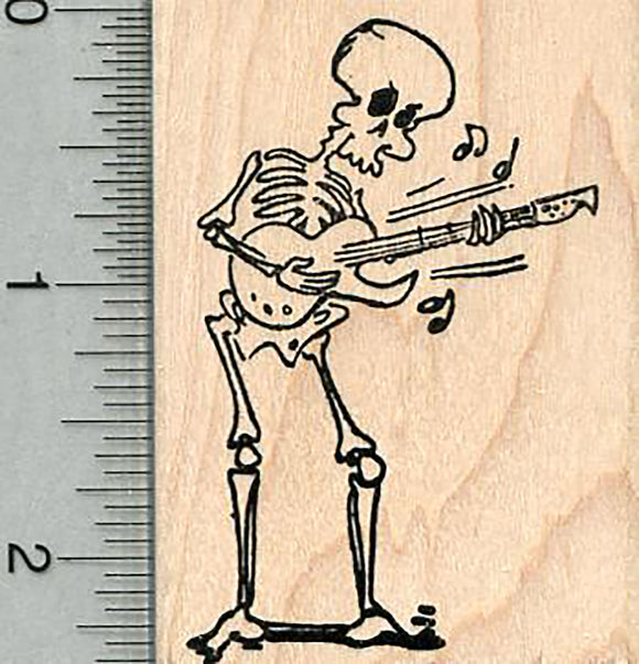 Skeleton Rubber Stamp, Playing Electric Guitar, Day of the Dead Series
