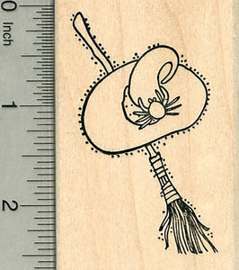 Witch Hat Rubber Stamp, with Broom, Halloween Series