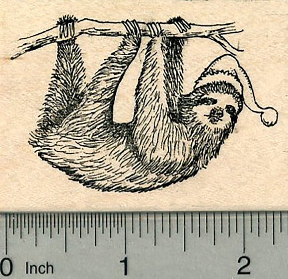 Christmas Sloth Rubber Stamp, in Santa Hat