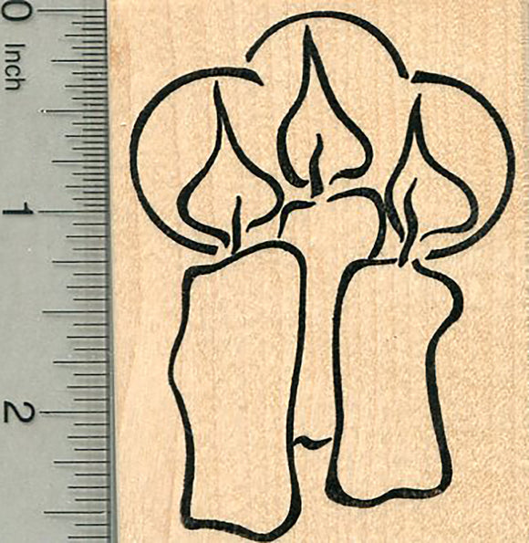 Christmas Candles Rubber Stamp, Holiday trio of lights