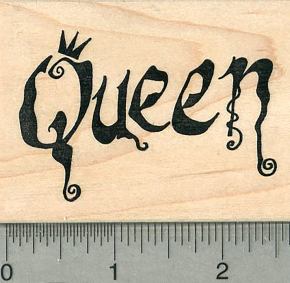 Queen Rubber Stamp, with Crown, and Curlie Cues