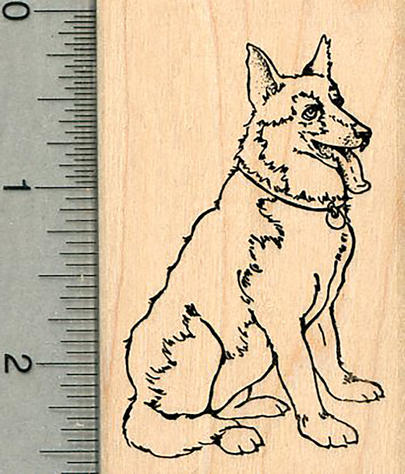 German Shepherd Rubber Stamp, Dog Sitting