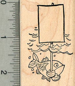 Protest Rubber Stamp, Fish with Blank Sign - Great for Environmental Issues