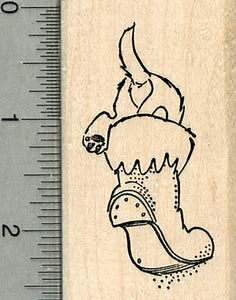 Cat Rubber Stamp, Kitten in Holiday Boot