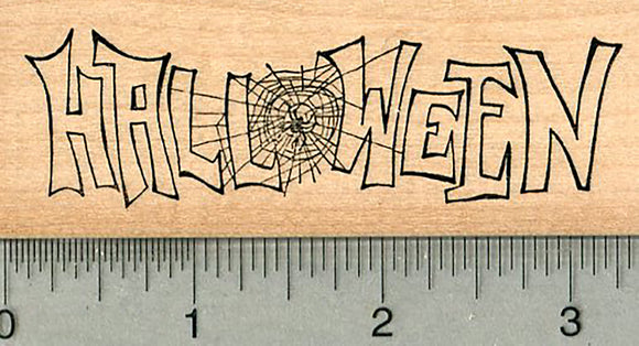 Halloween Rubber Stamp, Word with Spider's Web