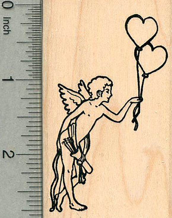 Cupid Rubber Stamp, with Heart Balloons, Valentine's day series
