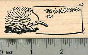 Echidna Bookplate Rubber Stamp, This Book with Blank Line, not customizable