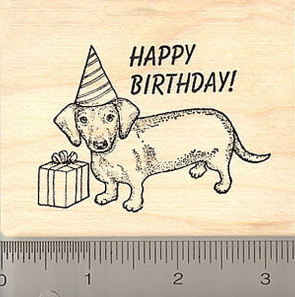 Happy Birthday Dachshund Dog Rubber Stamp