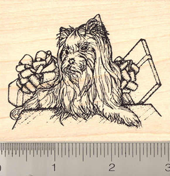 Yorkshire Terrier Dog Rubber Stamp, Christmas or Birthday Presents with Dog