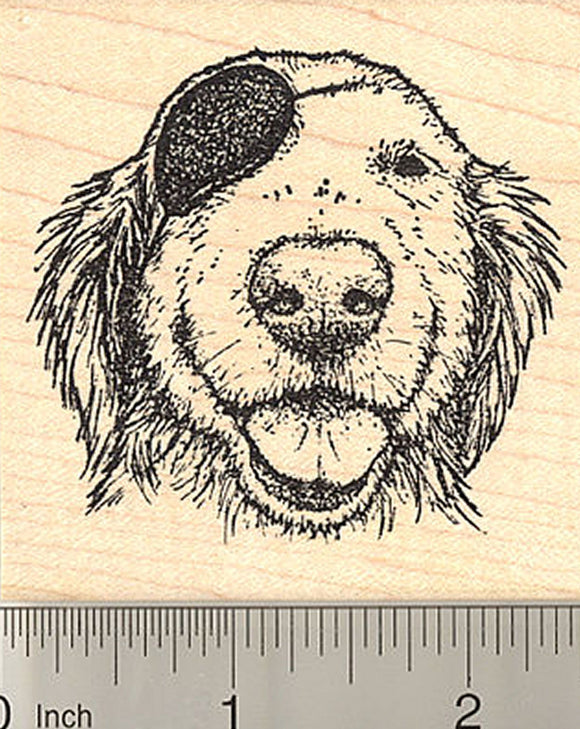 Pirate Golden Retriever Rubber Stamp, Dog in Eye Patch