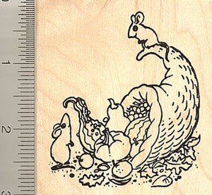 Thanksgiving Harvest Mice Rubber Stamp with cornucopia (horn of plenty)