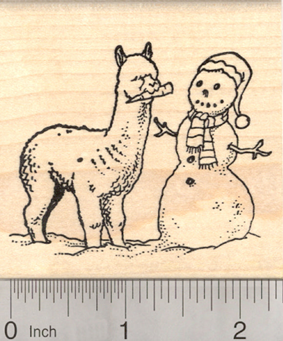 Cute Alpaca Snowman Snack Rubber Stamp