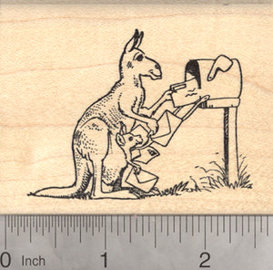 Kangaroo and Joey Delivering Mail Rubber Stamp