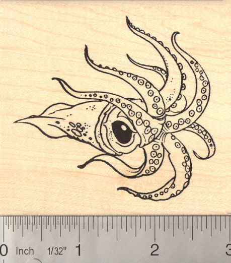 Large Squid Rubber Stamp