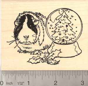 Christmas Guinea Pig w/ Snow Globe Rubber Stamp