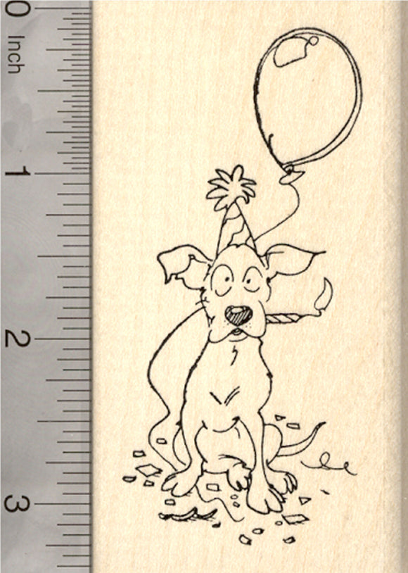 Birthday Dog with Candle Rubber Stamp