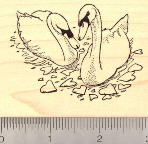 Loving Swans with Hearts Rubber Stamp