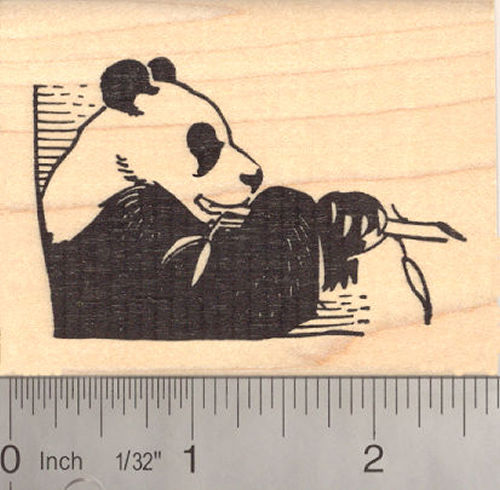 Giant Panda Eating Bamboo Rubber Stamp