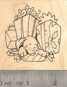 Sleeping Christmas Dog Rubber Stamp