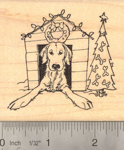 Christmas Dog House Rubber Stamp