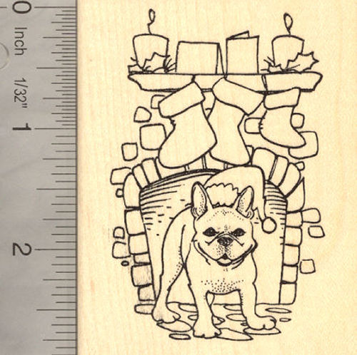 Christmas French Bulldog Rubber Stamp