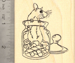 Christmas Rat in Candy Cane Jar Rubber Stamp