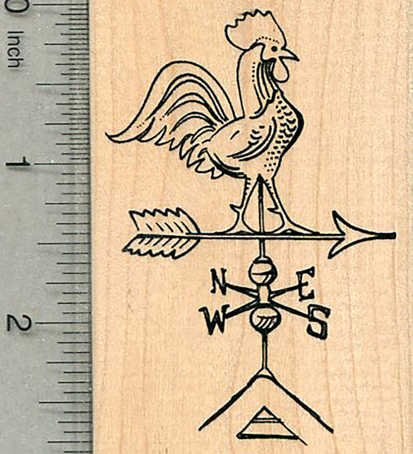 Rooster Weather Vane Rubber Stamp, Rustic Farm