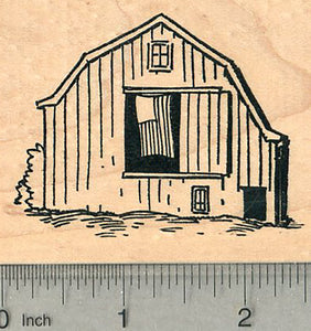Barn Rubber Stamp, with American Flag - Patriotic, Rural America