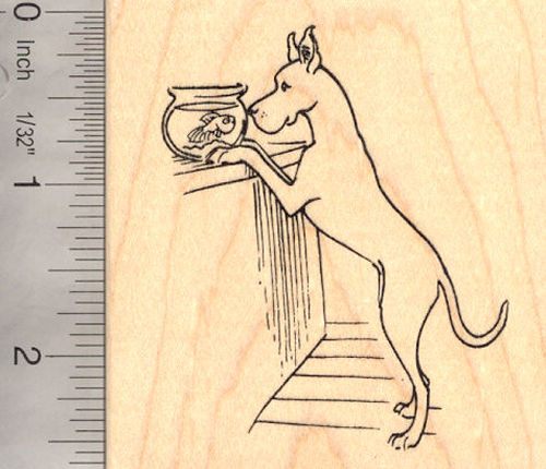 Great Dane with Goldfish Rubber Stamp