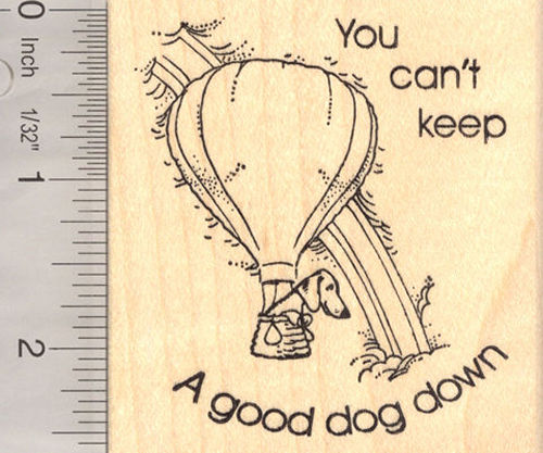 Good Dog in Hot Air Balloon Rubber Stamp