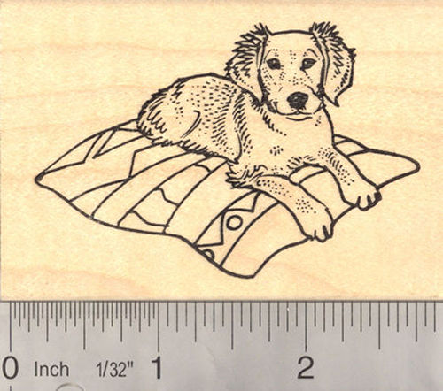 Golden Retriever Puppy on Blanket Rubber Stamp