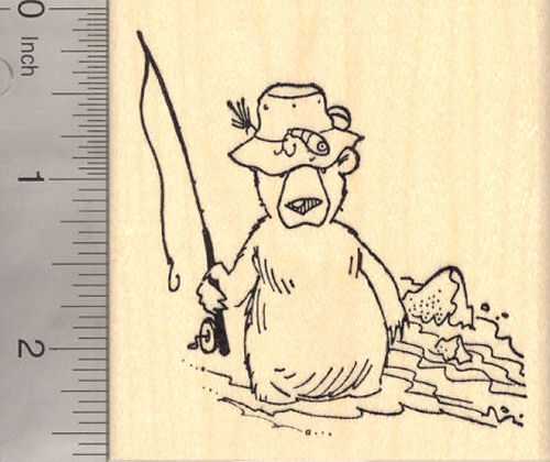 Fishing Bear Rubber Stamp, Happy Father's Day Gone Fishing