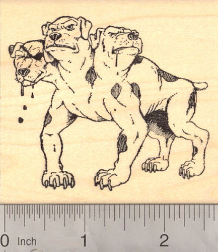 Cerberus, Three Headed Dog Rubber Stamp (From Greek and Roman Mythology)