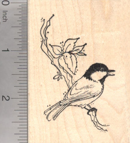Black-Capped Chickadee Bird Rubber Stamp, North American Songbird, State Bird of Maine and Massachusetts