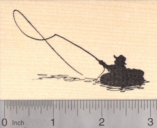 Fly Fishing Raft Rubber Stamp, Sport Fishing Silhouette