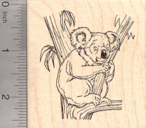 Koala Bear Sleeping in Tree Rubber Stamp