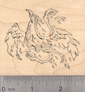 Flaming Phoenix Rubber Stamp, Mythological fire bird reborn from its own ashes