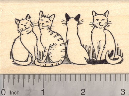 Cat Rubber Stamp, Line of Cats, Feline Line
