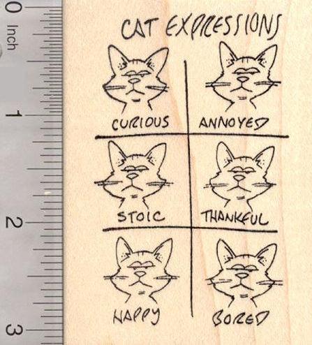 Cat Expressions Thanksgiving Rubber Stamp, Thankful