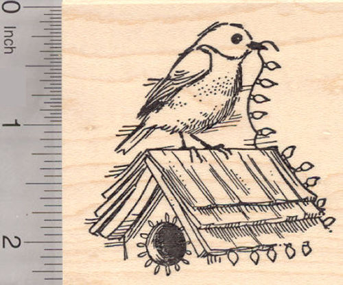 Christmas Songbird with Birdhouse Rubber Stamp, Bluebird