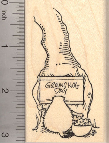 Groundhog watching Groundhog Day Movie Rubber Stamp, with Popcorn and Soda