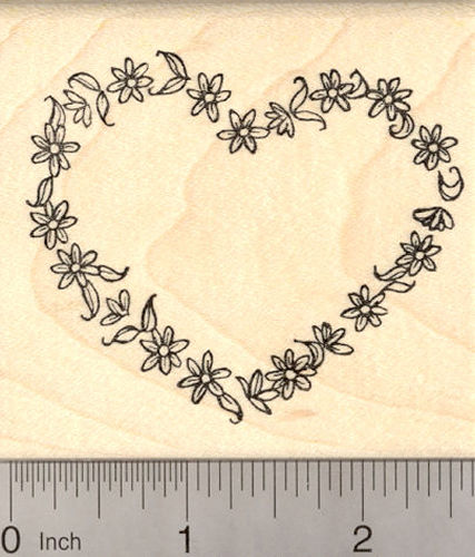 Floral Heart Rubber Stamp, Garland of Flowers
