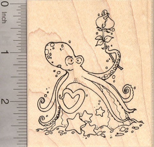 Valentine's Day Octopus Rubber Stamp with Heart Tentacle