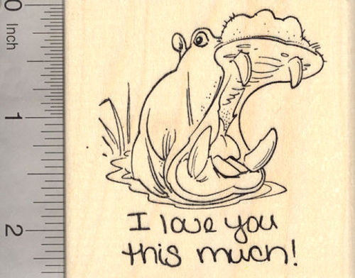 I love you this much! Hippopotamus Rubber Stamp, Hippo