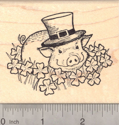 St. Patrick's Day Leprechaun Pig Rubber Stamp