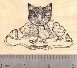 Easter Cat with Baby Chicks Rubber Stamp
