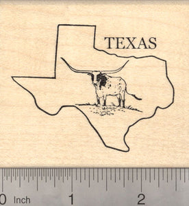 State of Texas Rubber Stamp with Longhorn Steer